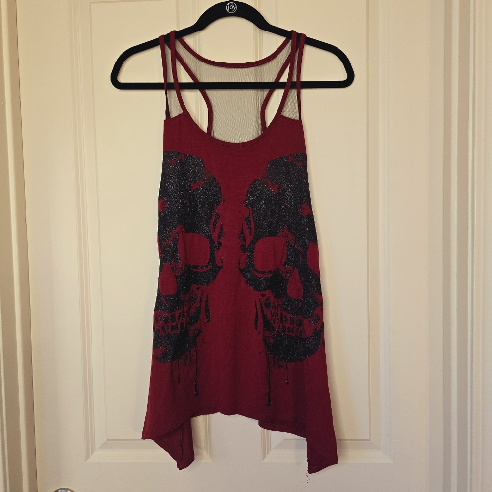 EUC Burgundy Glitter Skull Tank